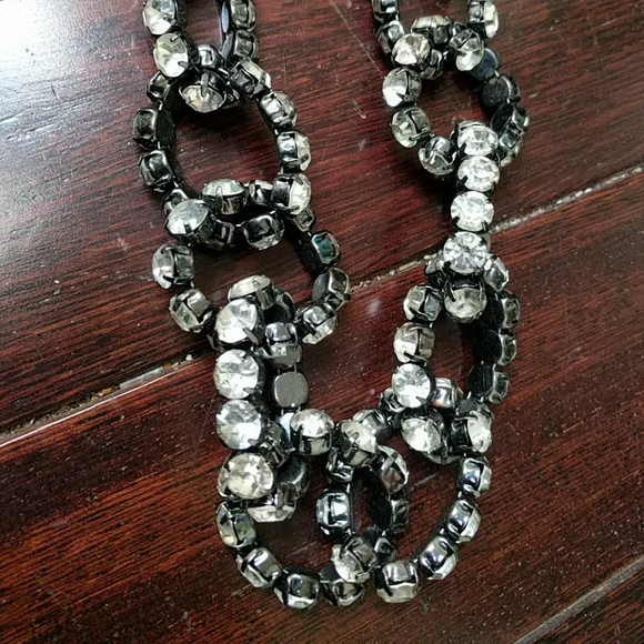 Ann Taylor Gunmetal and Crystal Box Chain Long Statement Necklace - Picture 2 of 3